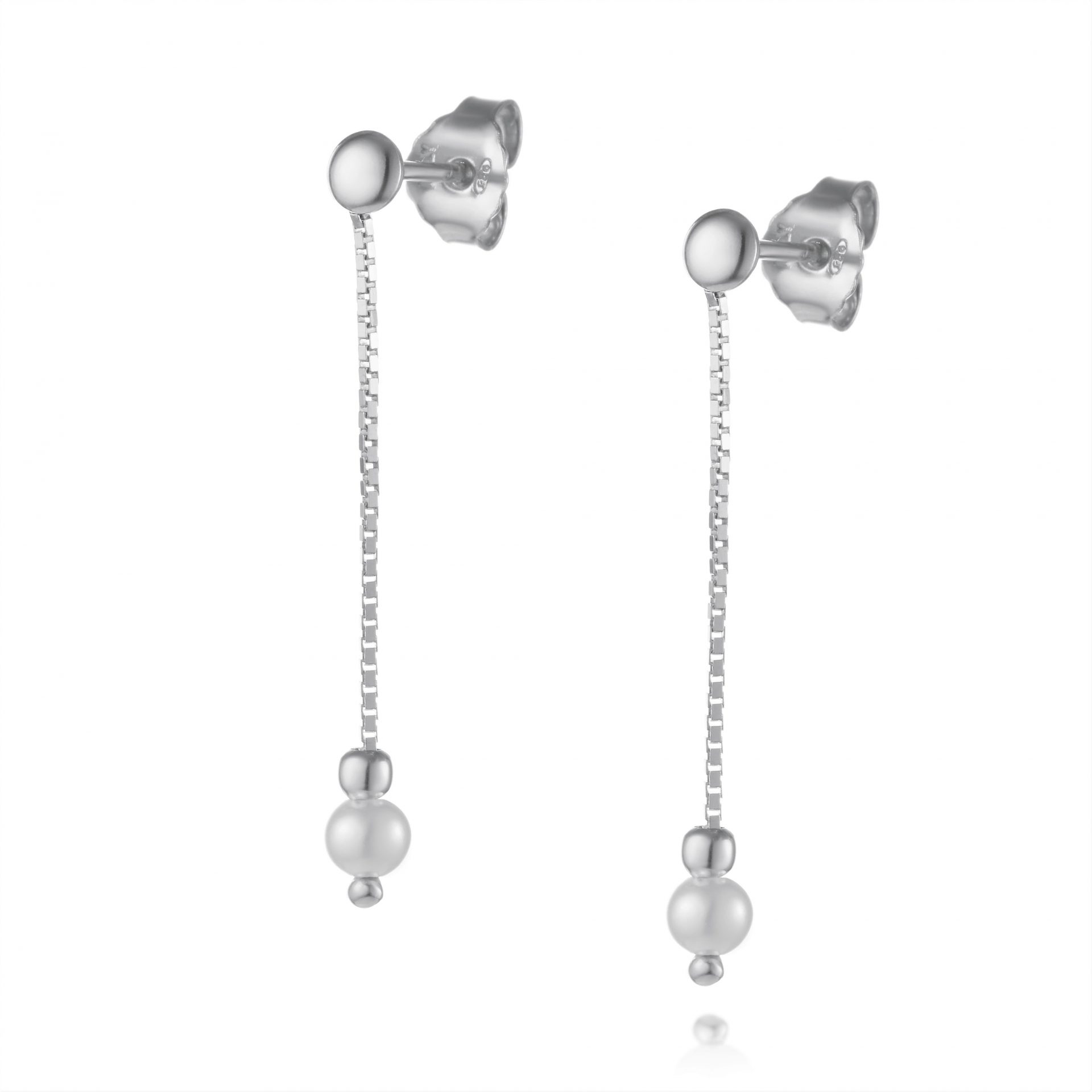 עגילי כסף תלויים - תלי שרשרת + פנינה