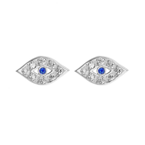 עגילי כסף צמודים - עין כחולה