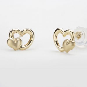 עגילי זהב צמודים - לב אל לב