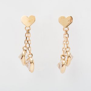 עגילי זהב צמודים - לבבות מתנדנדים