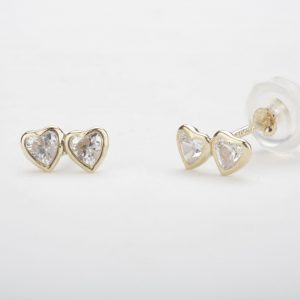 עגילי זהב צמודים - לבבות כפולים