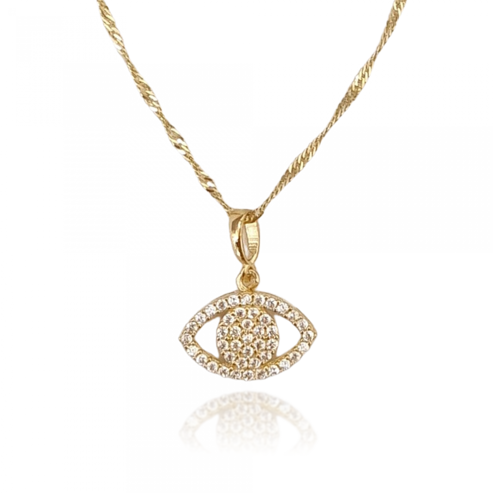 שרשרת ותליון זהב - עין גדולה משובצת